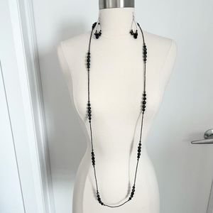 Black Beaded Necklace & Earrings